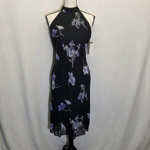 Evan Picone 6 Dress Midi Chiffon Lined High Neck Whimsigoth Dark Floral Y2K 90s